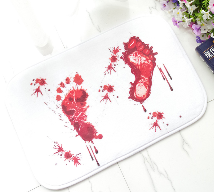 Terrifying bath mat that reveals bloody footprints when stepped on