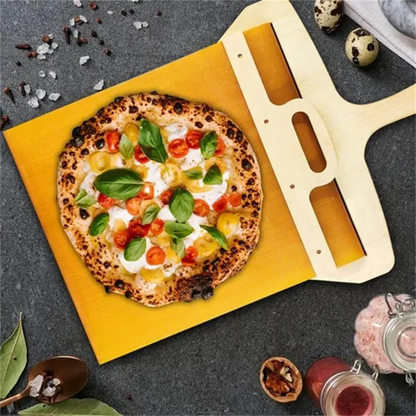 Easy-to-clean handy pizza baking tray shown with cooked pizza